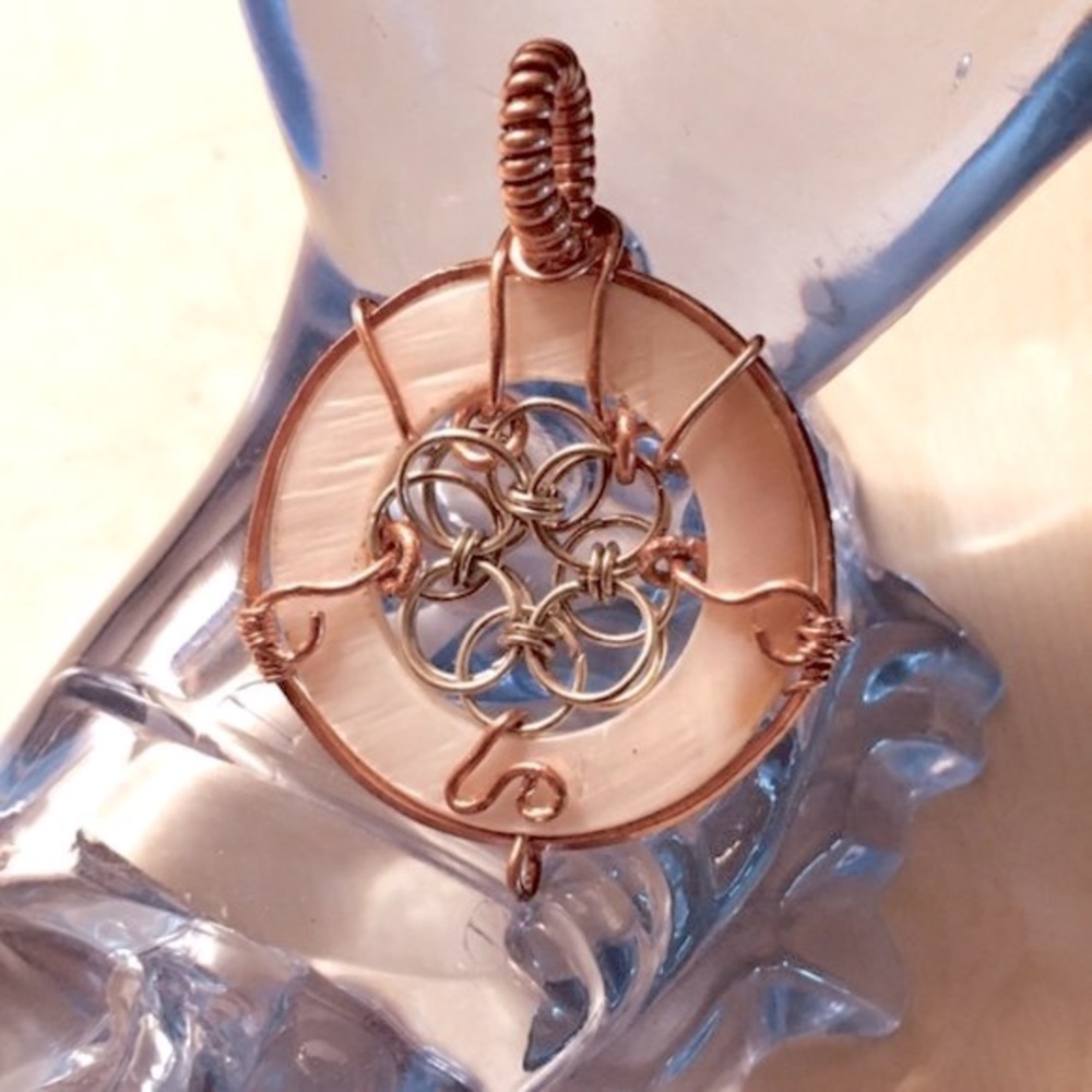 Sea Shell Pendant & Chainmaille in Copper OOAK